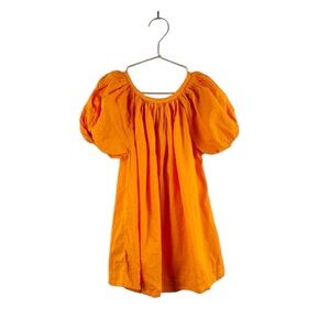Makie 100% cotton bright orange little girls puff sleeve dress NEW